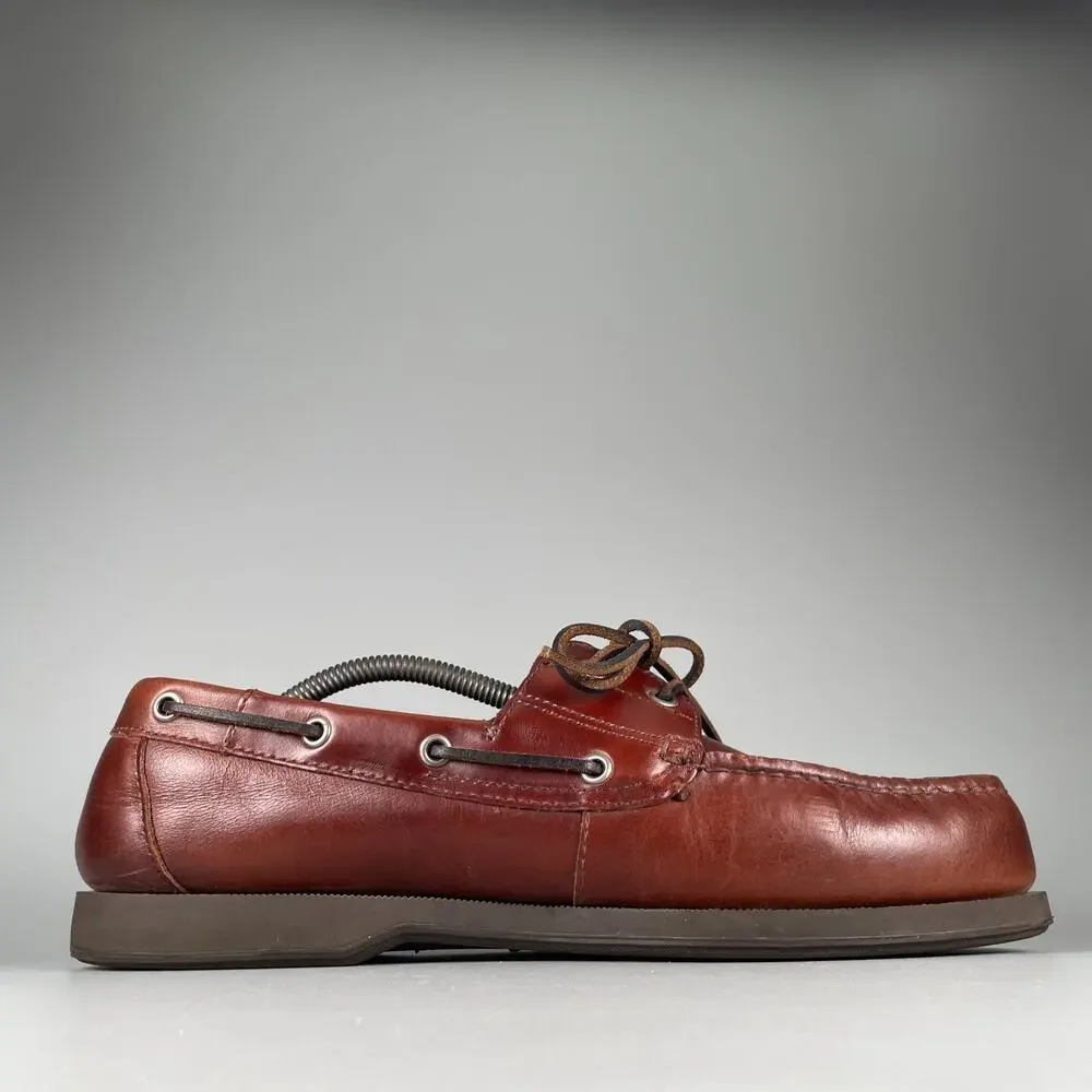 Bass Seafarer Men's Size 12 W Brown Leather Two Eye Lace Up Boat Shoe Casual EUC